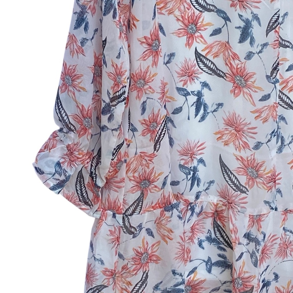 Umgee Lightweight Floral Dress Womens Size Medium NWT White Ruffle Tie Tassels - Picture 5 of 11